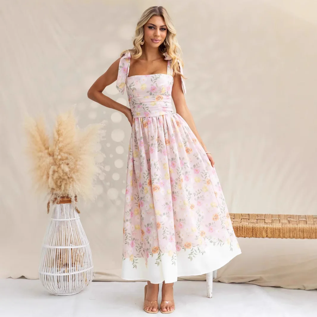 Robe à bretelles assortie, nouveau Style de vacances européen et américain, taille florale française, Slim, couleur assortie, été