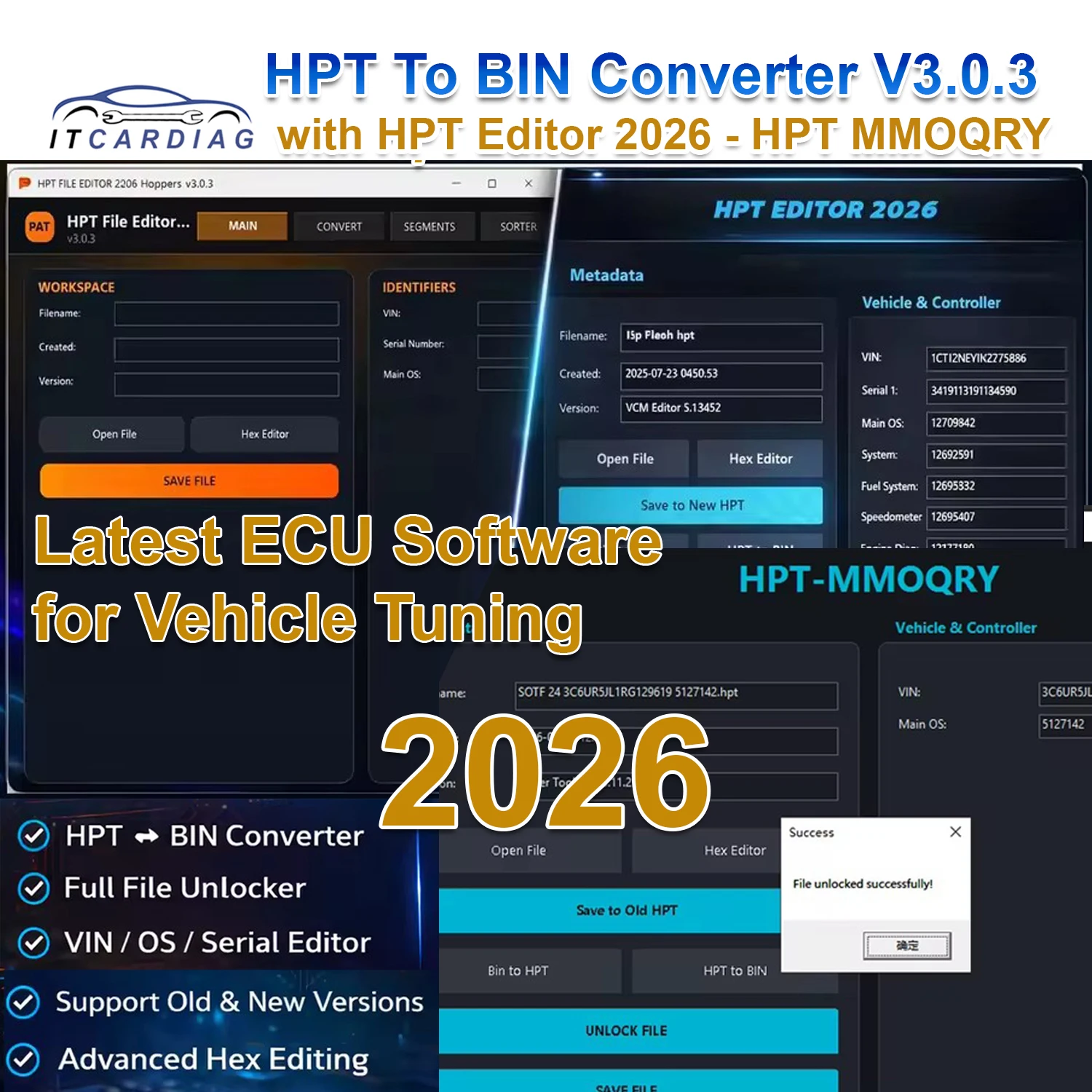 2026 2in1 Unlock HPT File Converter Tool HPT File Editor V3.0.3 HPT To BIN Converter HPT EDITOR Advanced HEX Editor