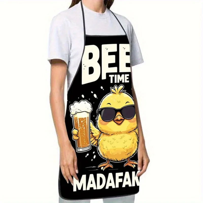 Funny Beer Chicken Apron - Cool Chick with Sunglasses Graphic Linen Bib for Men Women BBQ Party Kitchen Gift