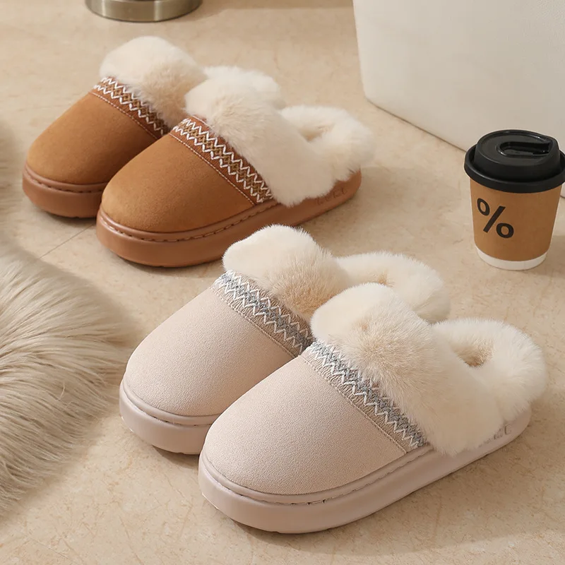 Plus Size Shoes for Women Men Couples Winter Fashion Round Toe Platform Plush Keep Warm Slippers Casual House Footwear 36-45