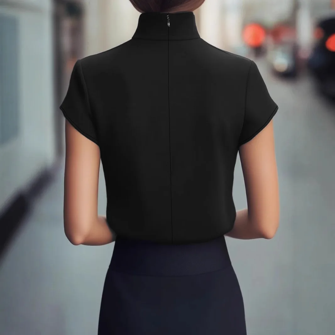 

Fashionable Casual round Neck Pure Color Women's Shirt Summer New Style Korean Version Elegant Business Formal Shirt