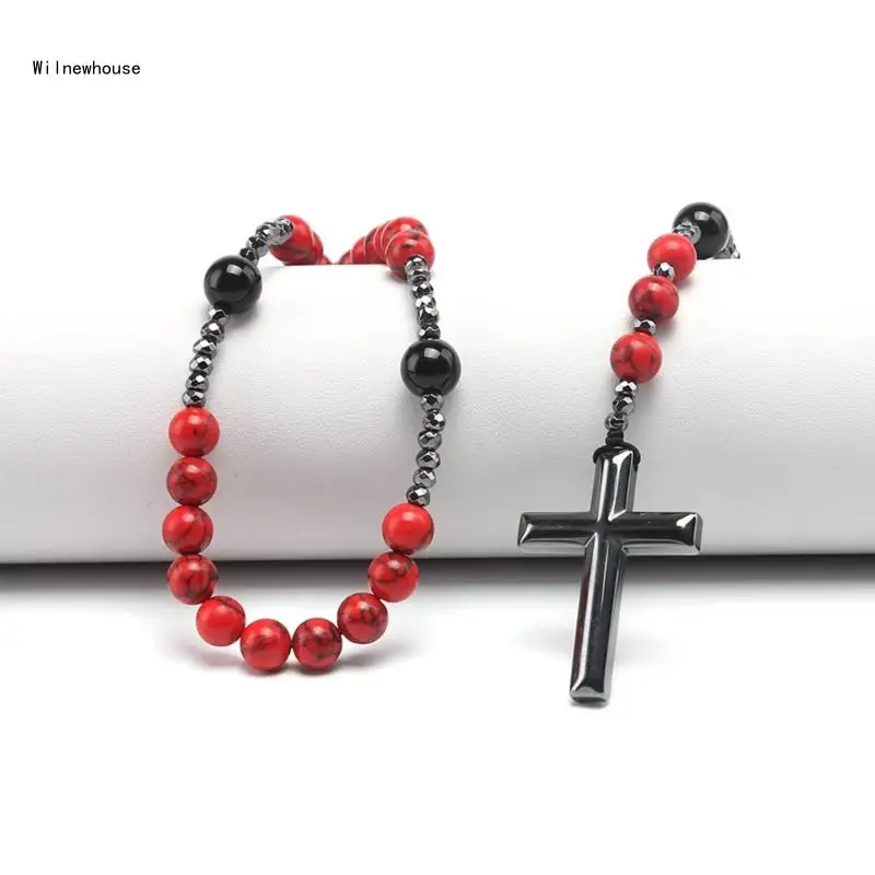 Hematite Bead Rosary Necklaces Christian Stone Catholic Jewelry Dropship