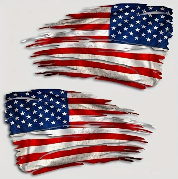 A Pair of 2 Tattered American Flag Stickers, Personalized Car Stickers, Used on Cars, Furniture, and Glass