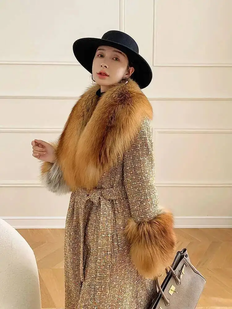 Large Size Winter Real Fur Collar Cuffs Set Neck Warmer Women Fur Shawl Furry Fluffy Fox Fur Scarf Luxury Scarves Coat Decor