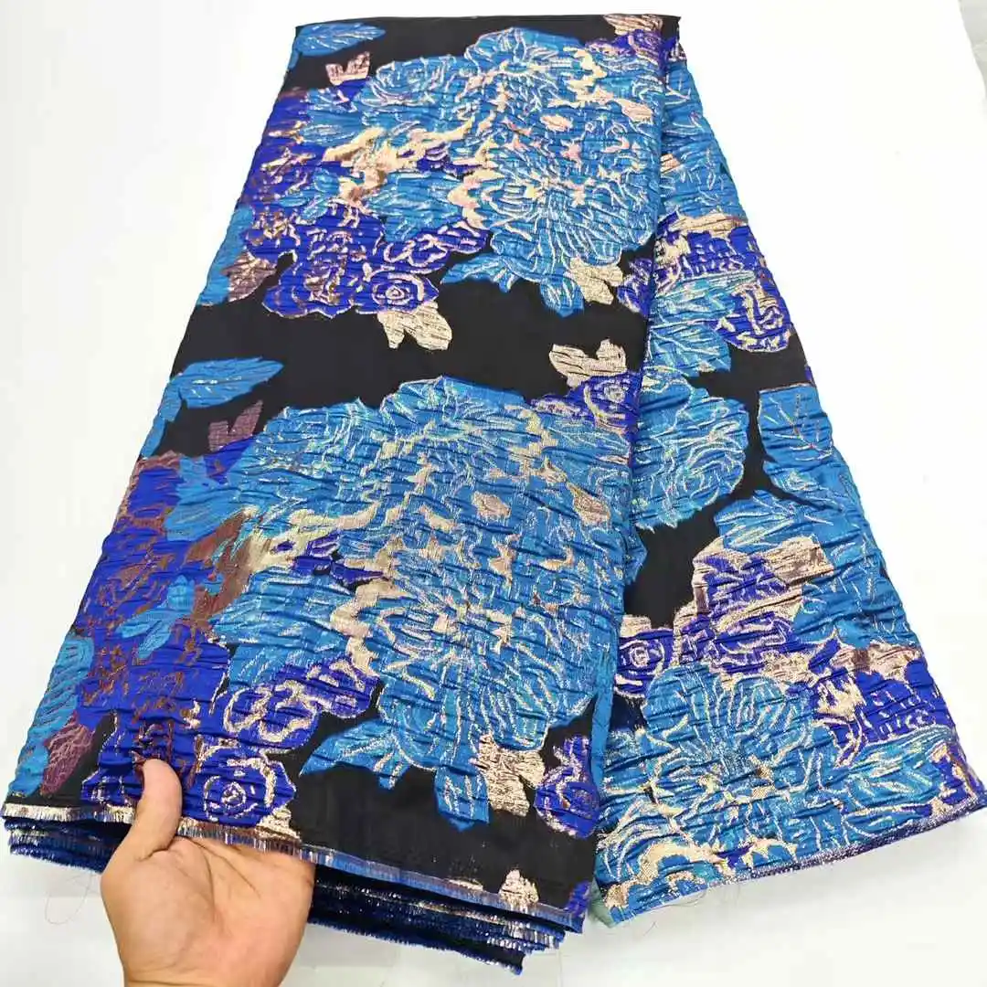 ล่าสุดแอฟริกันผ้าลูกไม้ Jacquard ผ้า 2025 คุณภาพสูง 5 หลาลูกไม้ภาษาฝรั่งเศสคํา Gilding ลูกไม้ผ้าสําหรับงานแต่งงานชุดเย็บ