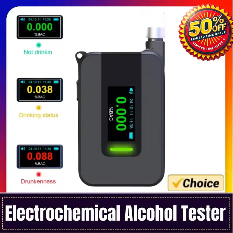 Electrochemical Alcohol Tester Voice Report Non-Contacting Electronic Breathalyzer Portable Alcohol Meter for Professional Use