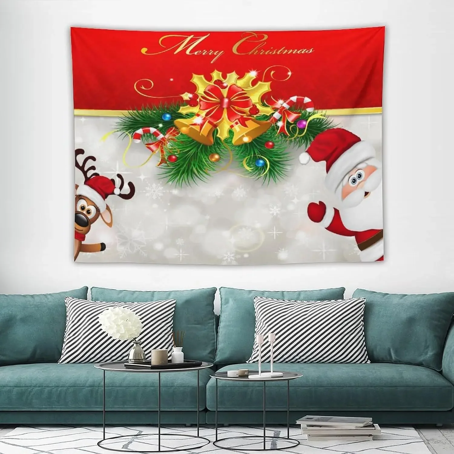 Christmas Tapestry,Santa Claus Xmas Snowflake Tapestry,Happy New Year Wall Art,Home Decor for Bedroom & Living Room,Dorm Wall