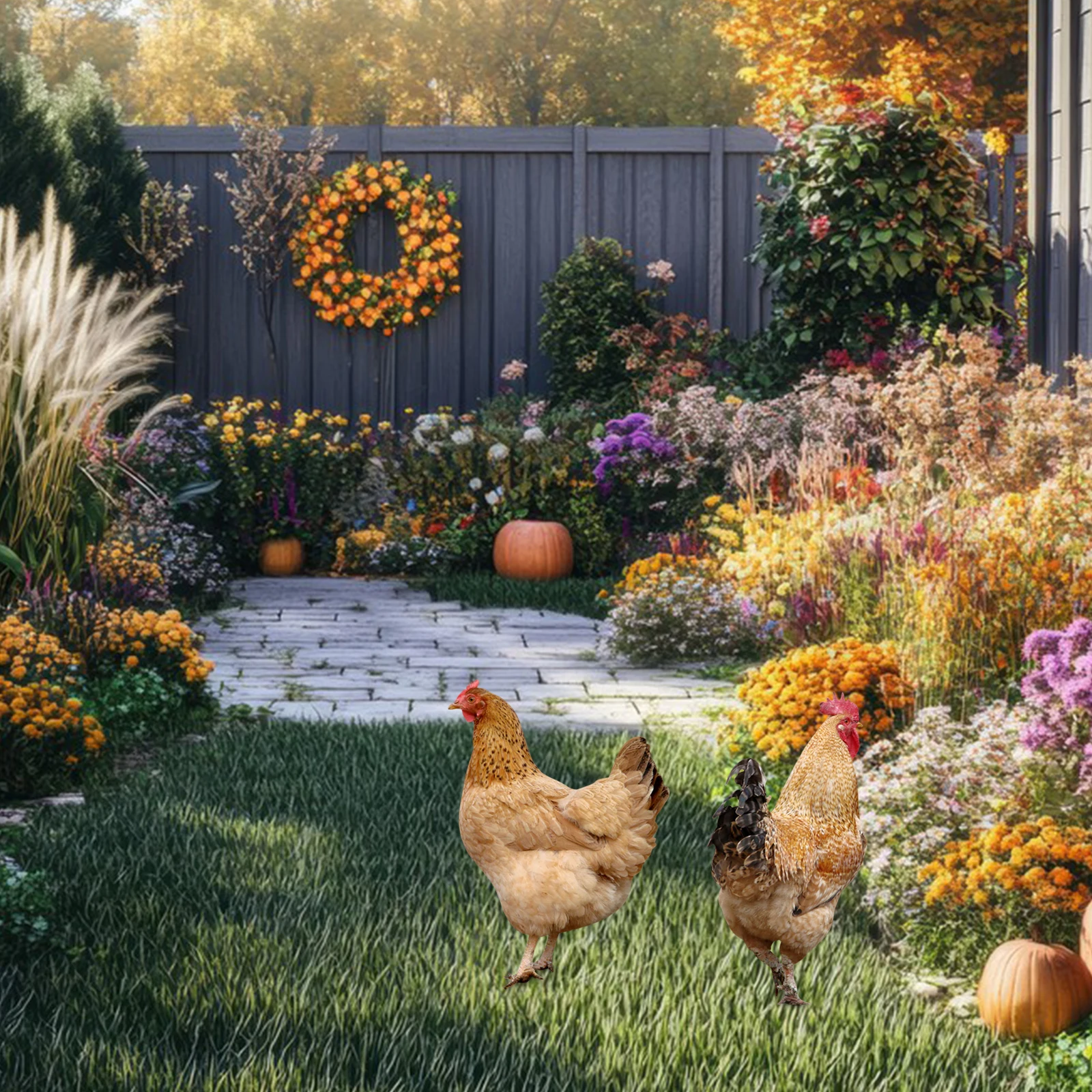 

2 Pcs Simulated Hen Decoration Garden Chicken Outdoor Decorations Yard Stake Animal Wood Pile