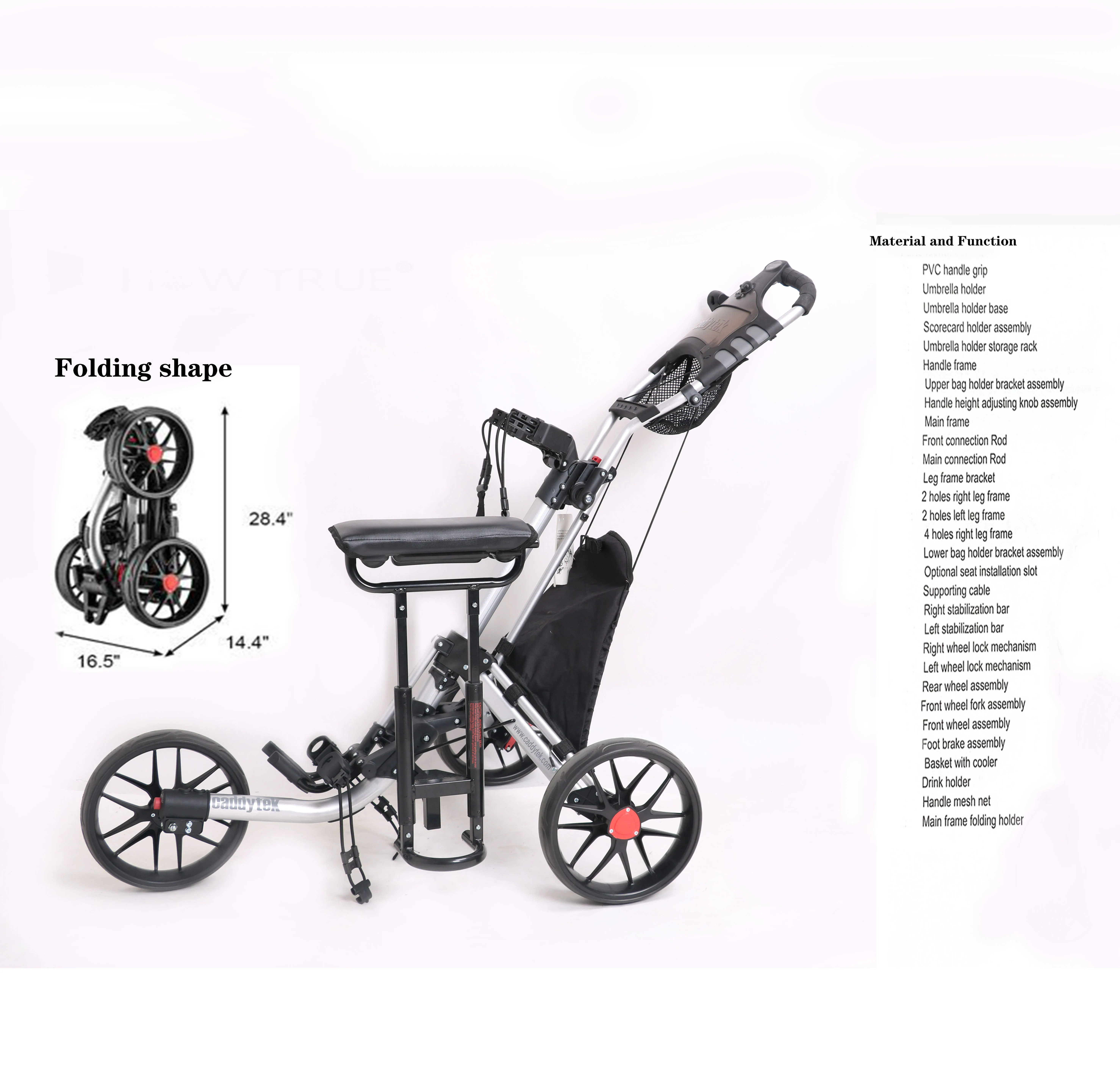 Groothandel 3 Wielen Inklapbare Pull Push Golf Trolley Draagbare Golfkar Met Beweegbare Stoel