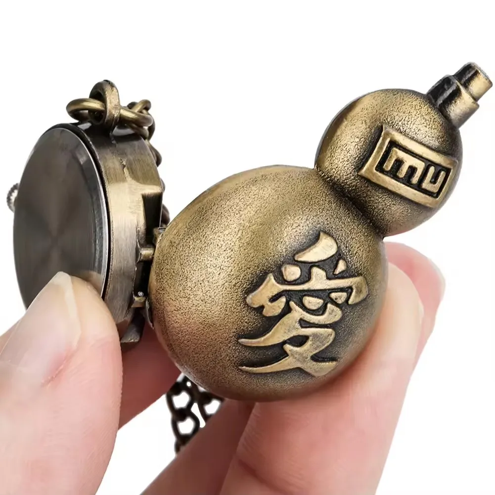 Cartoon Anime Cosplay Gift Metal Accessories Gaara Love Gourd Pendant Necklace With Vintage Quartz Pocket Watch