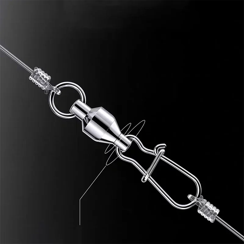 10-20pcs FishTrip Ball Bearing Swivels With CRANE DUO LOCK SNAP Stainless Steel 20~100Pack Sea Fishing Connector Terminal Tackle