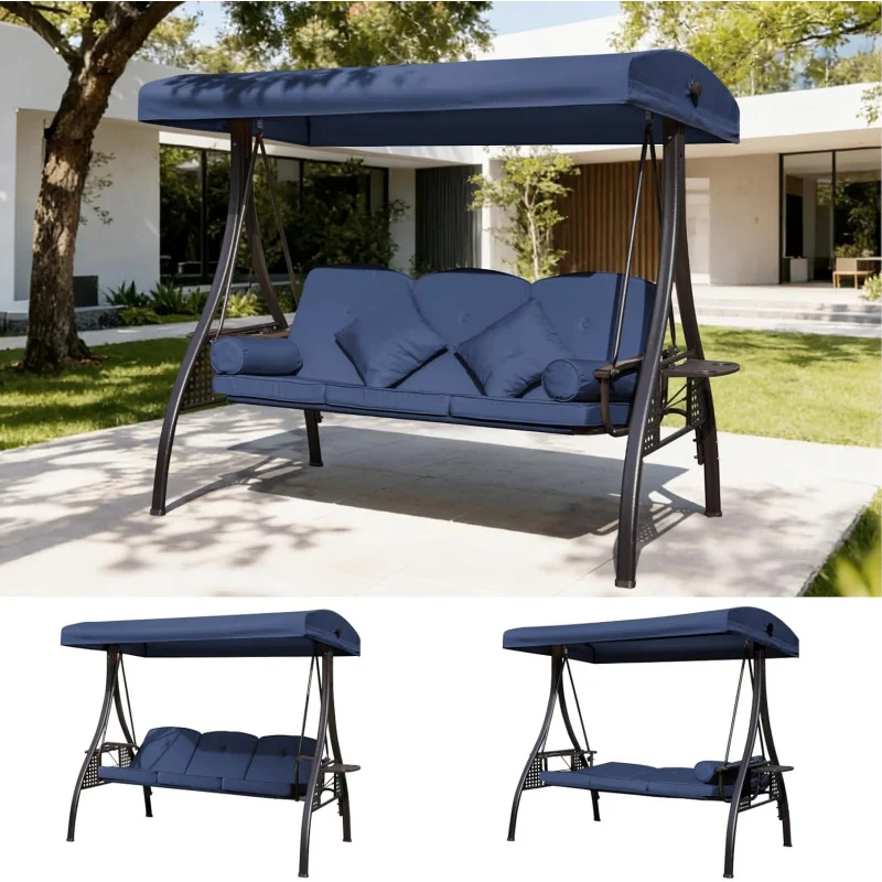 

2026 New：Porch Patio Swing,3-Swing with Canopy,3 in 1 Convertible Swing Bed Adults,Porch Swing with Stand,