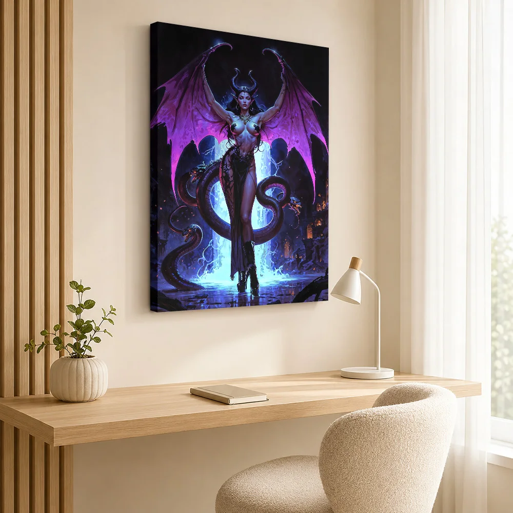 Demon Queen Lilith With Snakes And Wings Canvas Poster Customized Gothic Horror Wall Art for Bedroom Decor Gift for Collectors