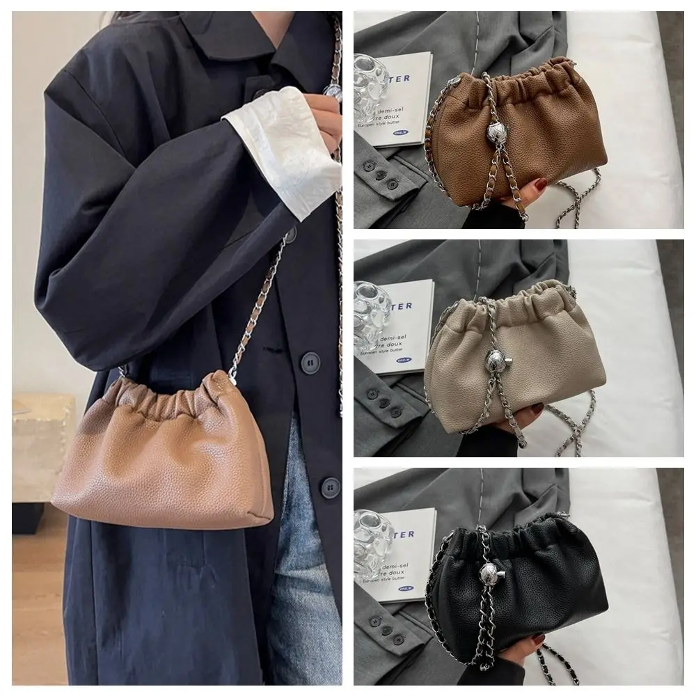 Gold Ball Chain Chain Cloud Fold Bag Popular Pu Leather Messenger bag Bucket Bag Handbag Crossbody Bag Outdoor