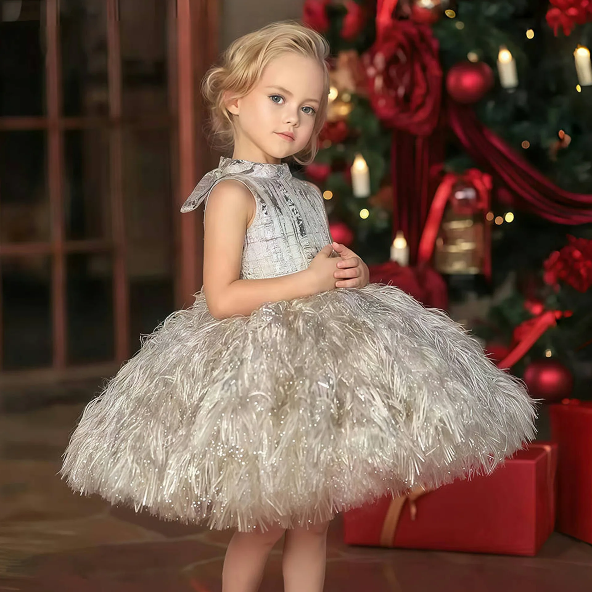 High-End Princess Dress for Girls: Summer New Arrival—Pink Little Girl Hostess Piano Performance Birthday Gown & Stage Costume