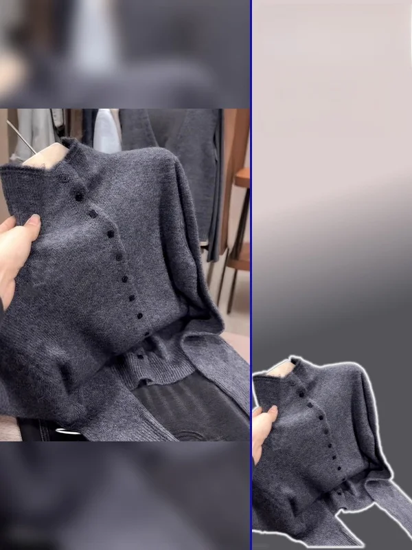 

Женский повседневный вязаный свитер больших размеров с высоким воротником, на одной пуговице, весна-осень, новинка, простой, универсальный, из трикотажа