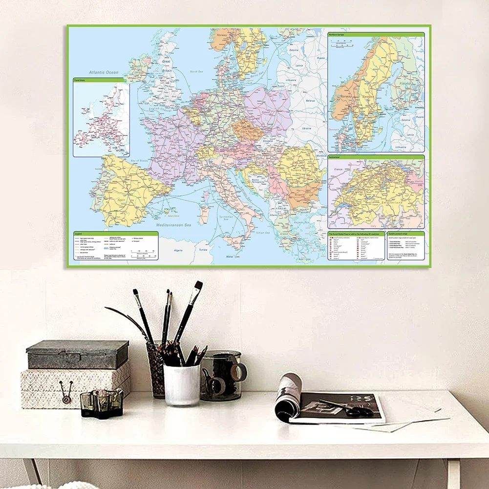 225 * 150 cm Europa Mapa drog politycznych i drogowych Plakat ścienny Włóknina Płótno Malarstwo Artykuły szkolne Klasa Wystrój domu