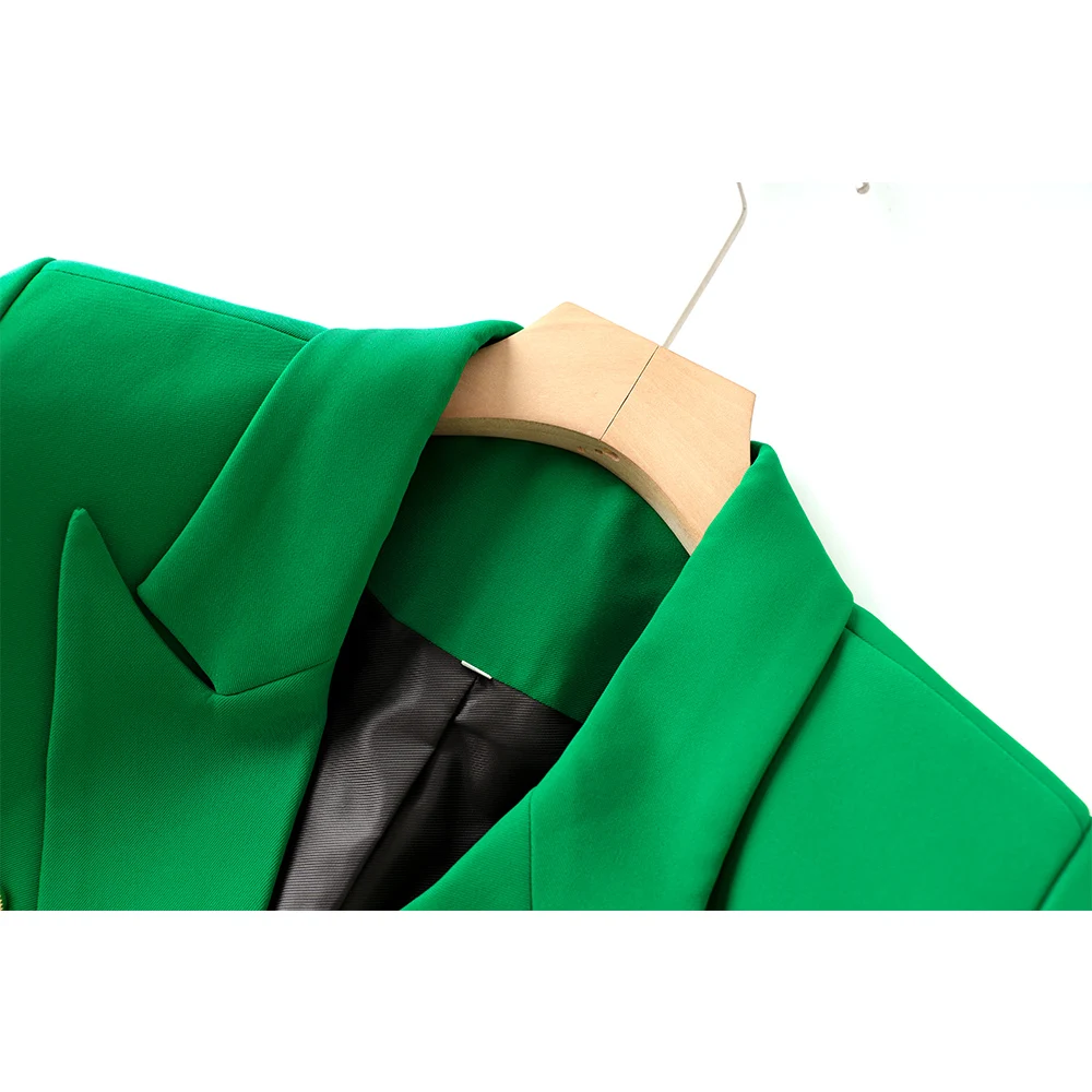 Costumes blazer deux pièces pour femmes, design européen, vert frais, qualité, High Street, batterie con, ensembles jumeaux