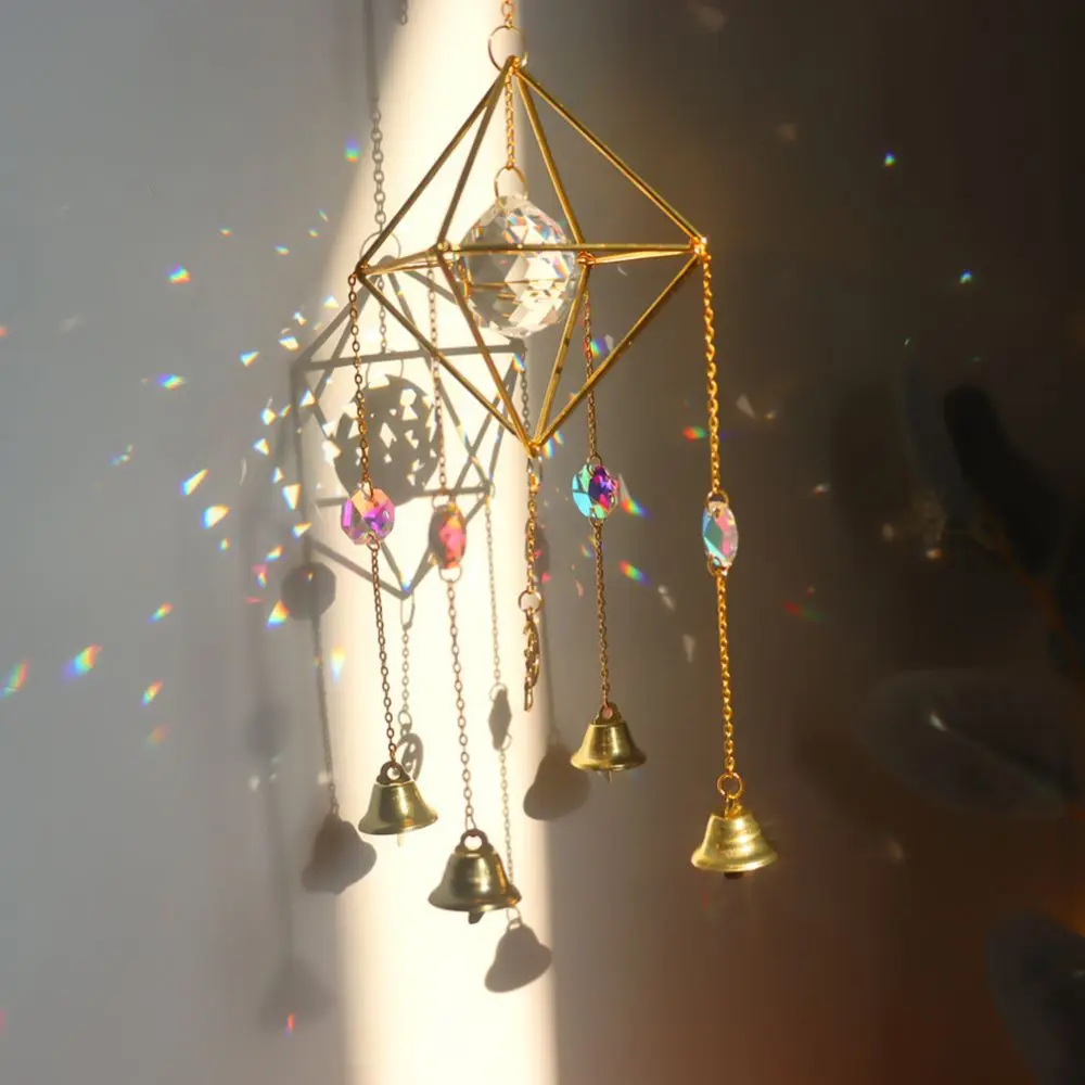 Glass Crystal Suncatcher Wind Chime Hanging Decoration Prism Pendant Rainbow Maker For Living Room Bedroom Balcony Indoor Art