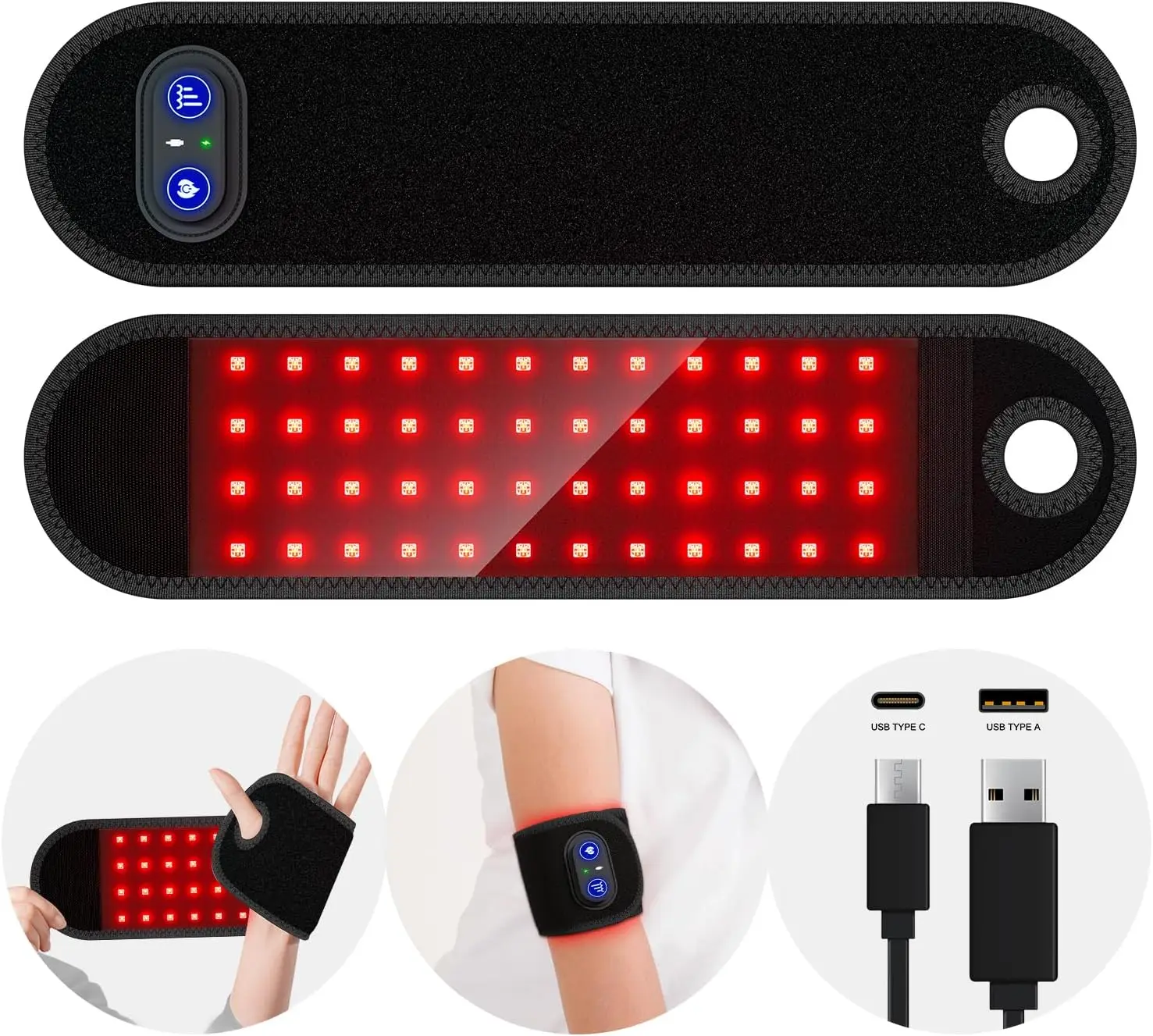 

Rechargeable Cordless Red Light Therapy Wrist WrapBelt 660 & 850 nm Infrared Light for Hand, Wrist, Finger, and Joint Discomfort