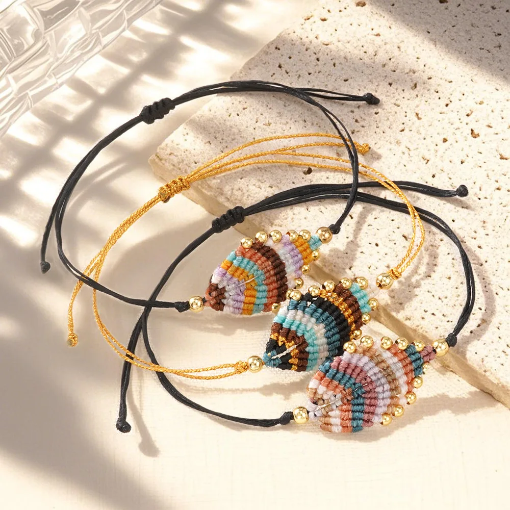 

Браслет из рисовых бусин Креатив Ручное плетение Регулируемый рыбный узор Богемия Мода Градиент цвета Простой женский браслет из бисера