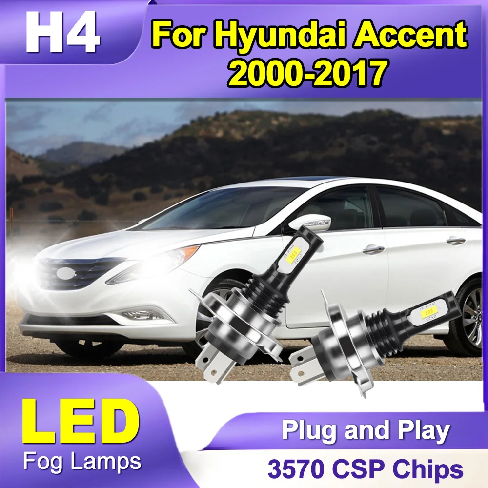 

2PCS 12V H4 High Power Car LED Fog Light 6000K White 90W Auto Front Fog Lamp 20000LM CSP Chips For Hyundai Accent 2000-2017 2001
