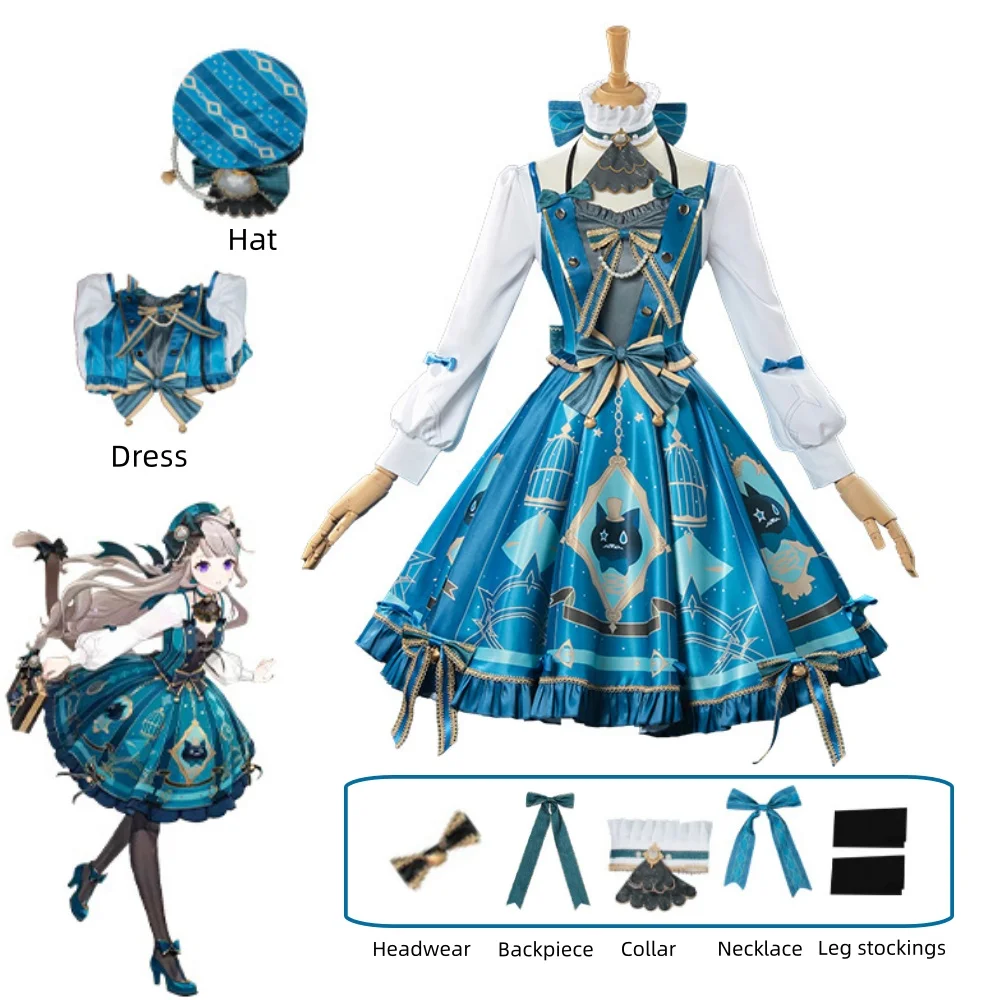 Genshin Impact Lynette Cosplay Costume Set Full Set Game Same Style Joint Dress Hat Bow Accessories Wig Stage Comic Con Outfit