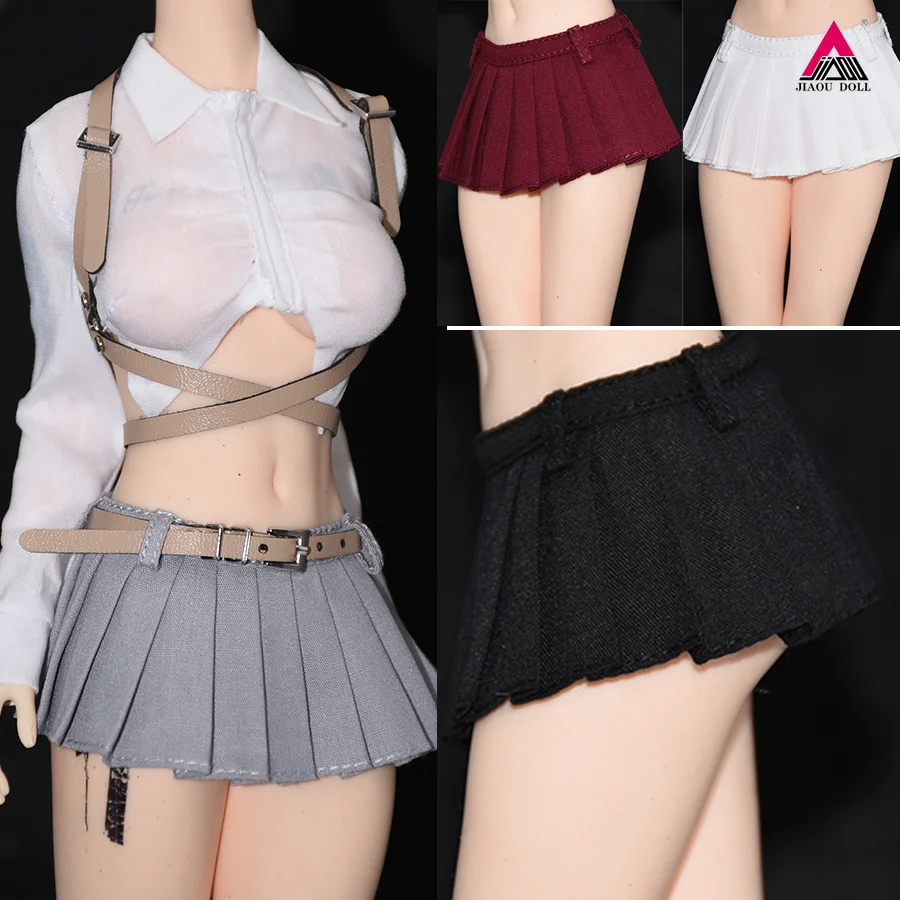 Customized 1/6 Girl  Ultra Short Pleated Skirt White Waistless Shirt Clothes Model Fit 12'' Female Soldier Action Figure Body