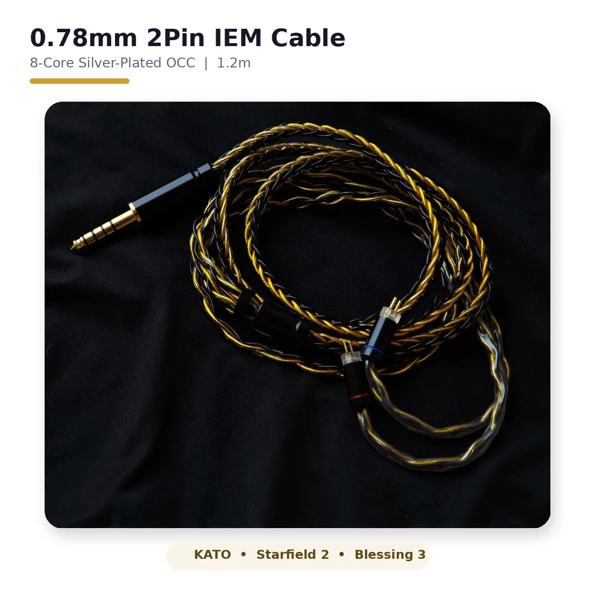 Кабель для апгрейда IEM толщиной 0,78 мм, 2-контактный, для Moondrop KATO Starfield 2 Blessing 3, 8-жильный, посеребренный OCC, длина 1,2 м, аудиоразъем 2,5/3,5/4,4 мм.