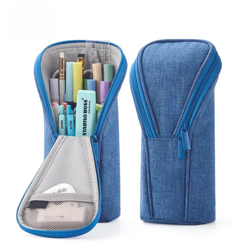 Creative Standing Pencil Case Cute Large Capacity High School Students Stationery Bag Simple Solid Zipper Cosmetics Bag Kid Gift - Image 6
