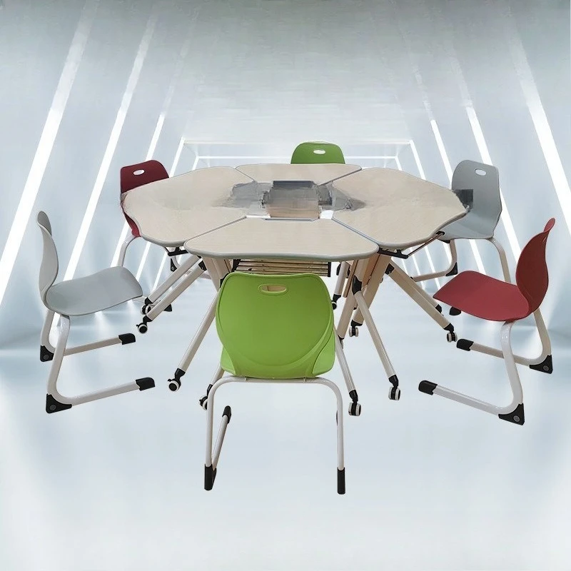 Mesa de entrenamiento combinada plegable y silla, mesa móvil integrada para sala de reuniones, escritorio de aprendizaje espacial