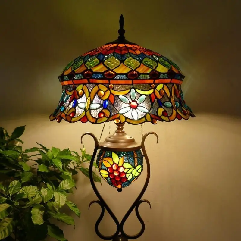 Lâmpadas e lanternas retrô americanas com vitral, luminária de chão para quarto e sala de estar de 18 polegadas