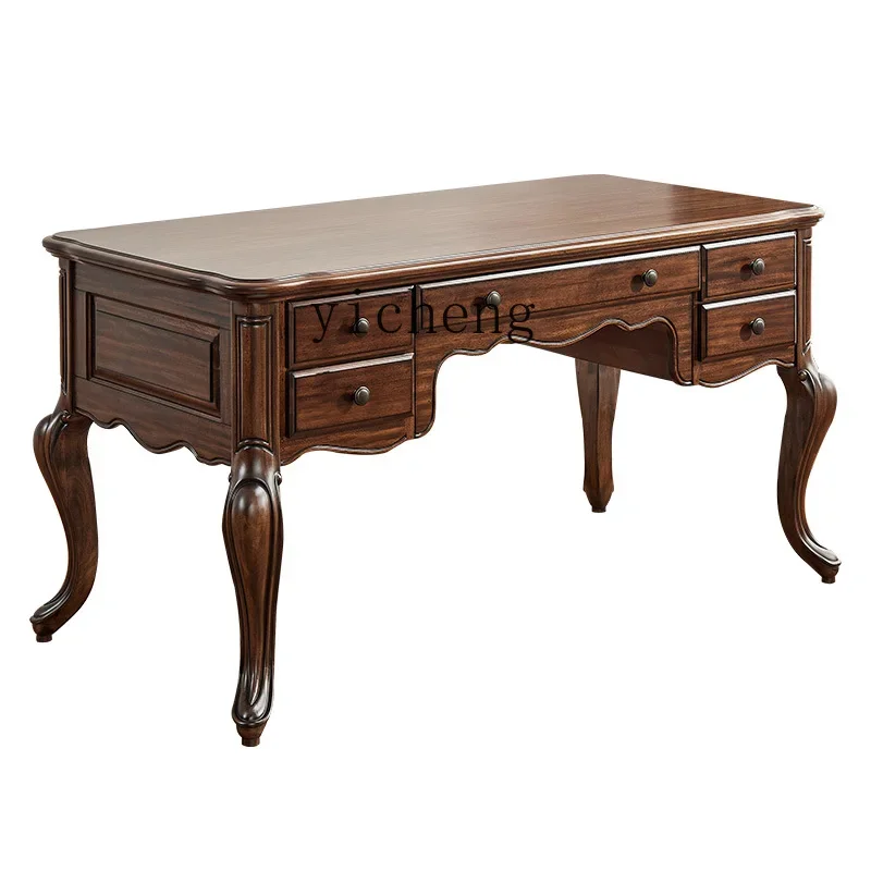 AA With drawers black walnut American retro study desk all solid wood exquisite desk