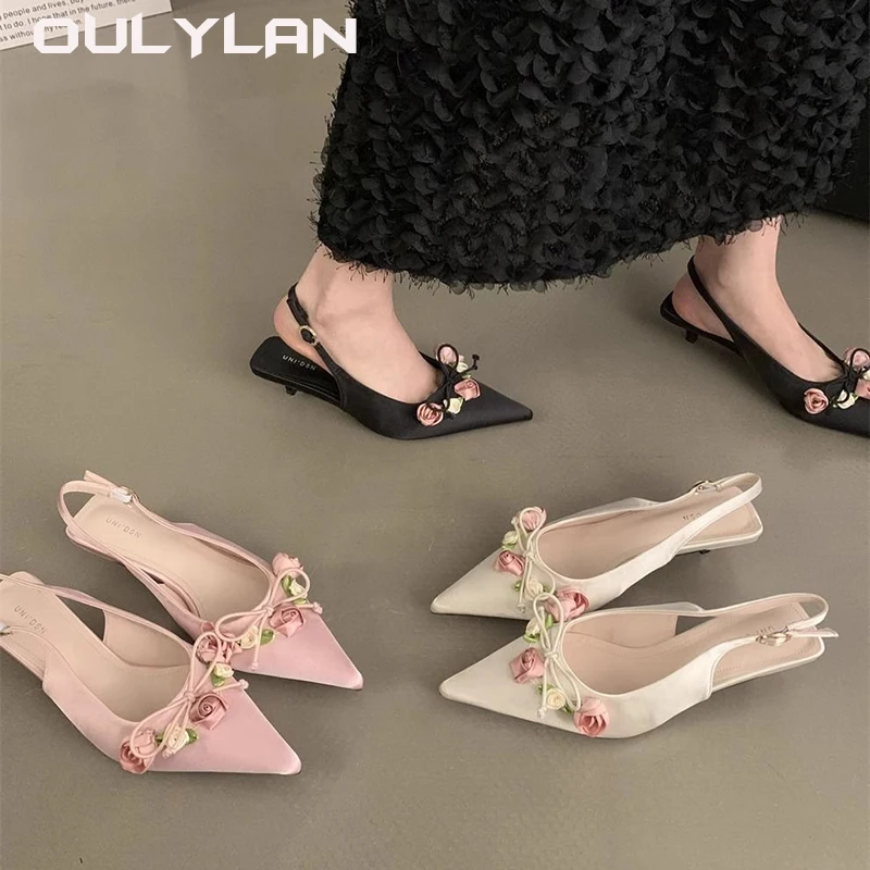 French Style Matching Skirt with High Heels Shoes 2024 Summer Women's Exquisite Sandals Ladies Flower Decoration Elegant Sandals