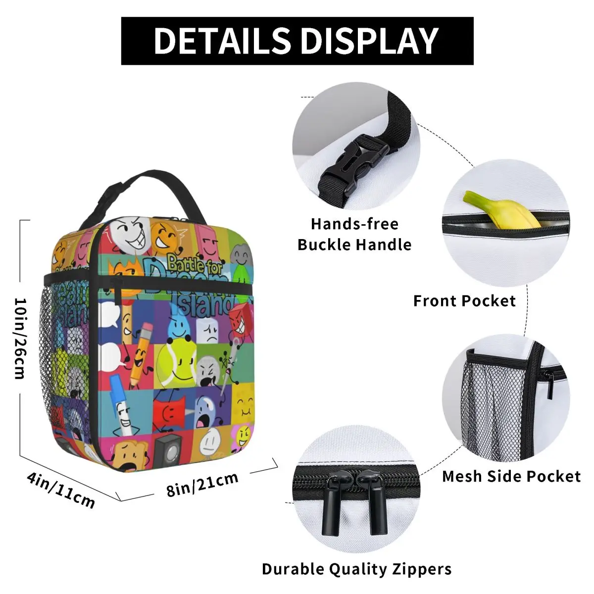 BFDI Cast Photo Inanimates Insanitys Insulated Lunch Bag Leakproof Meal Container Cooler Bag Lunch Box Tote Work Outdoor