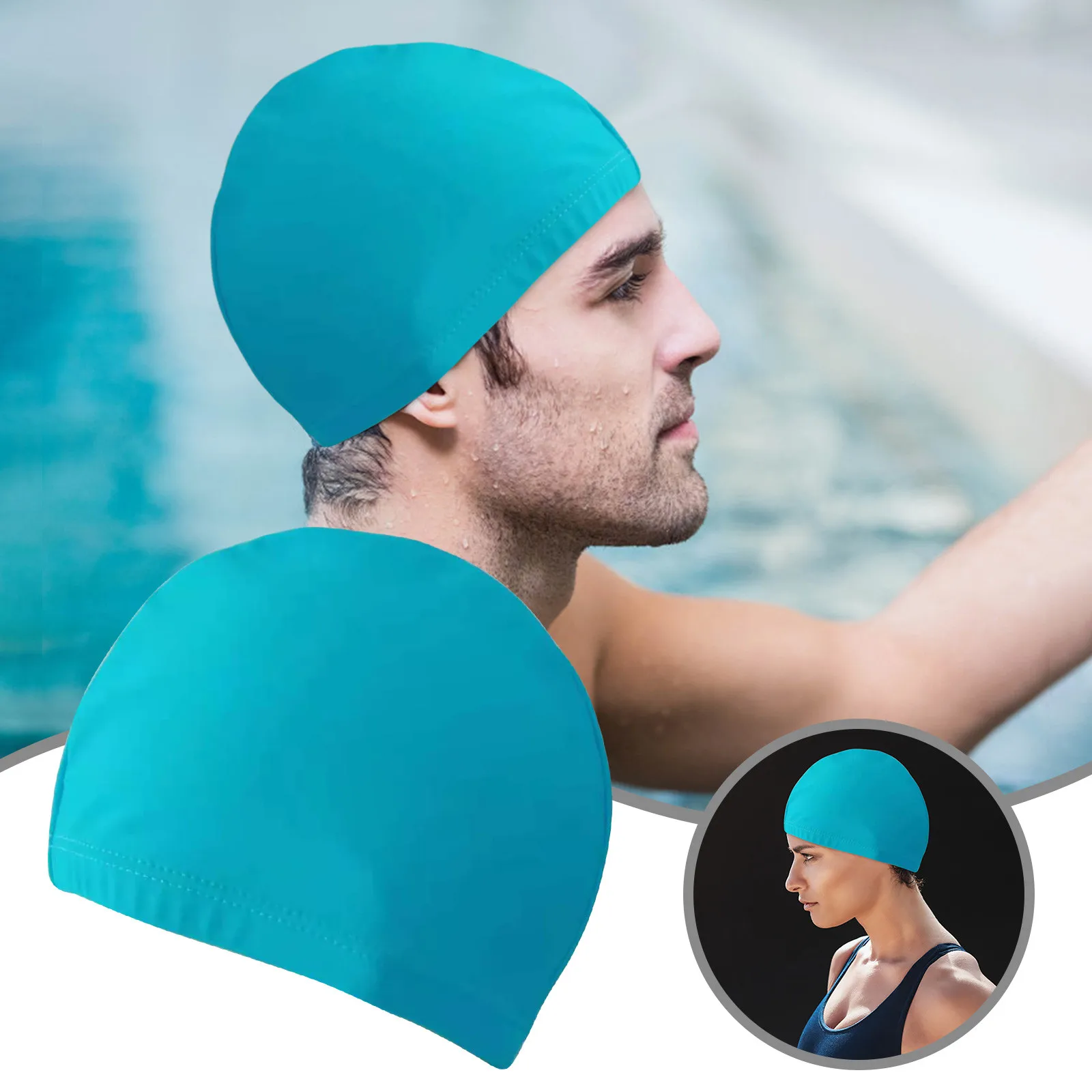 Bade kappe elastische Nylon Ohr schutz lange Haare Pool kappe schlanke Bade kappe Schwimm zubehör – Detail 3