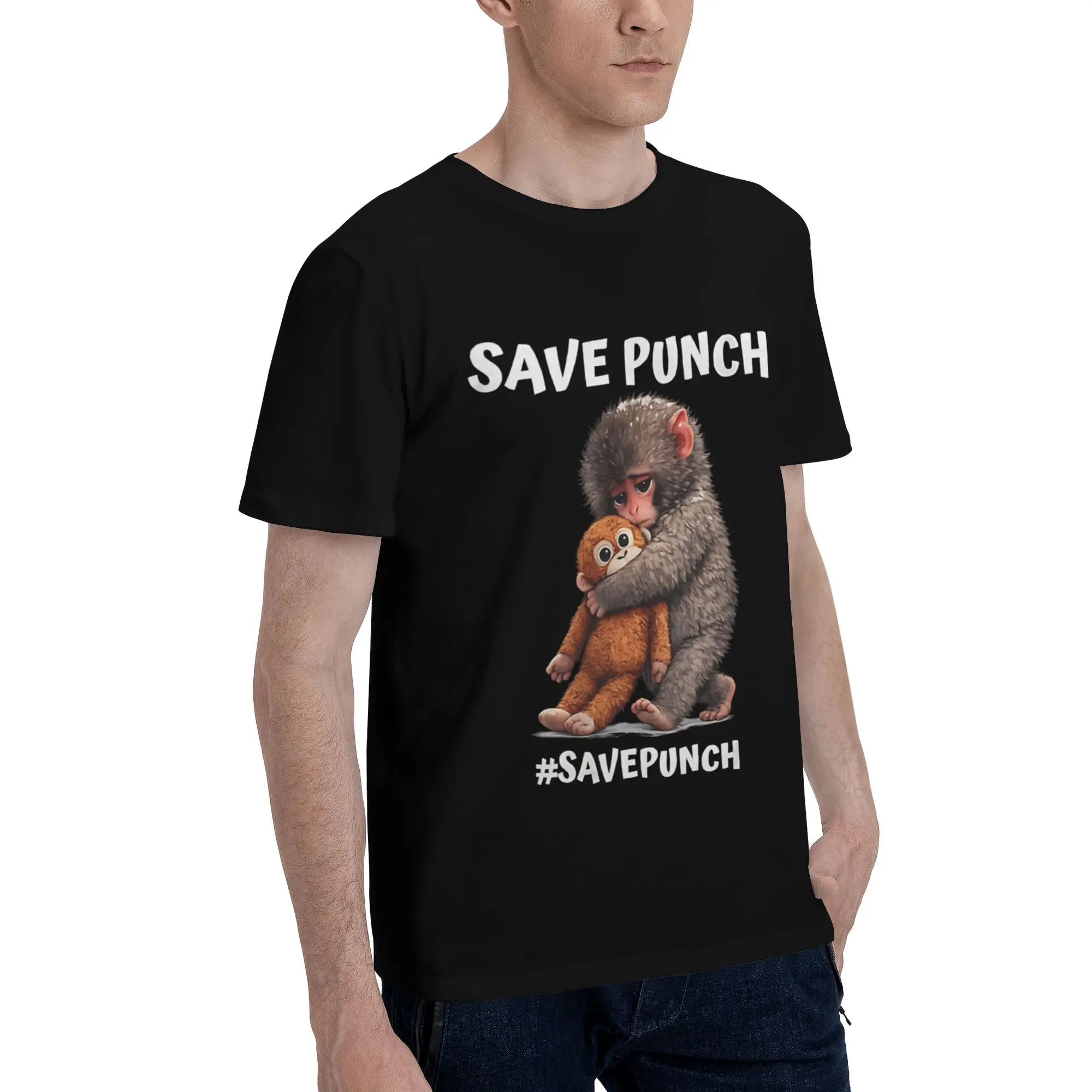 Save Punch Monkey Men T Shirt Protection Animal  Creative Tee Shirt Short Sleeve Round Neck Cotton Adult Clothing T-Shirt