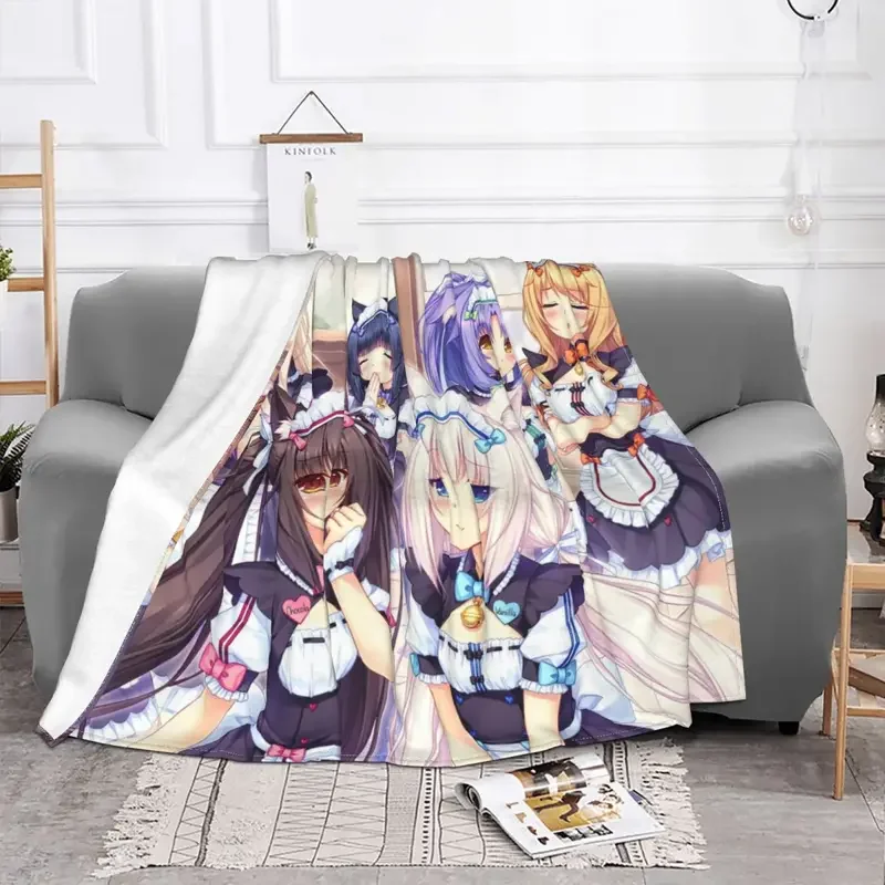 Nekopara Anime Otaku Cute Velvet Throw Blanket chocolate vanilla kashou Blankets for Bedding Car Lightweight Thin Bedspread