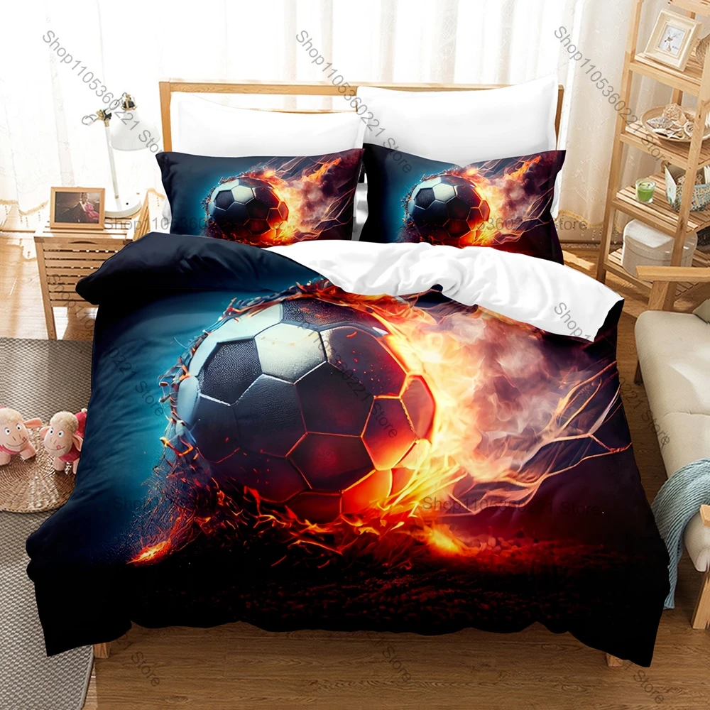 Cool Football Art Picture Modern Soccer Graffiti Sketch Sports Creative Bedding Set Duvet Cover 2 Pillowcases Fan Bedroom Decor