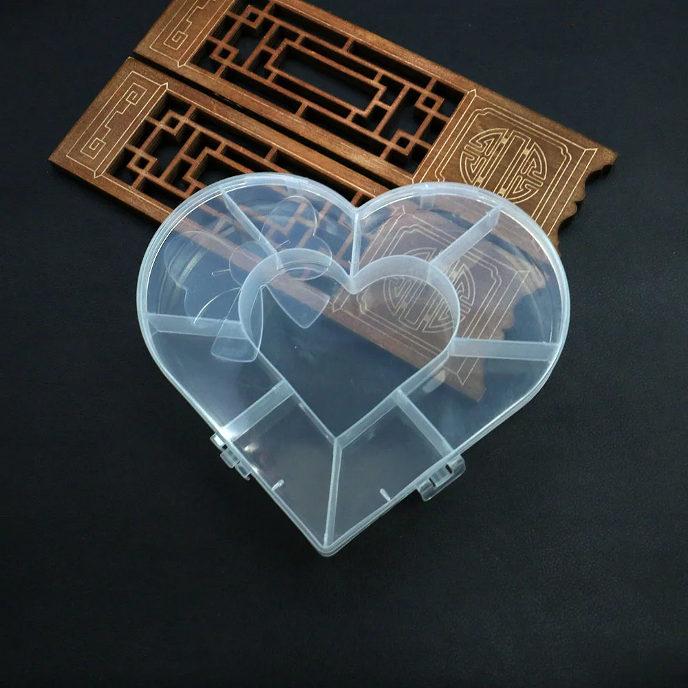 Fixed Slot Plastic Box with Lid Dust-proof Beaded Small Accessory Storage Tool Fashion Heart-shaped Portable Organizer 132x152mm