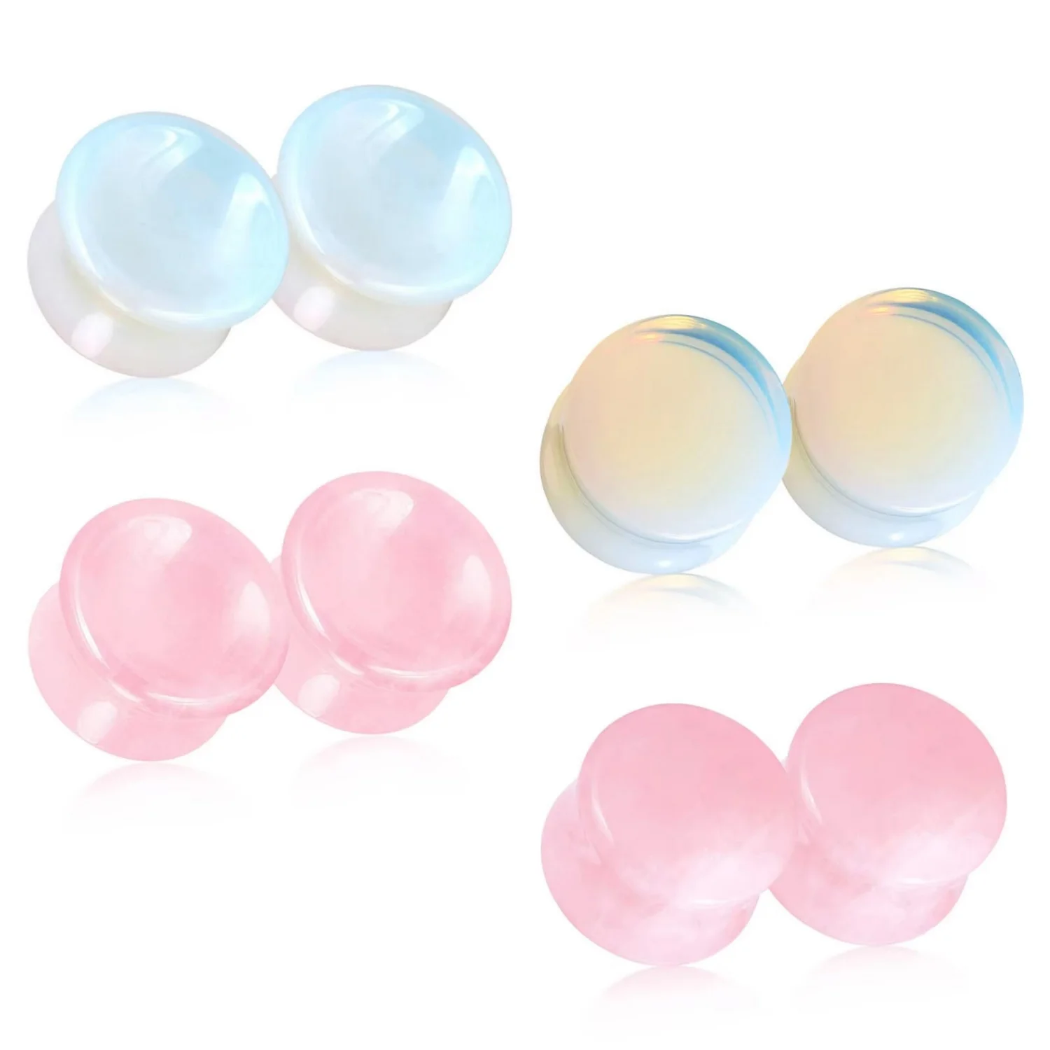 1/2 Pair Ear Gauges Plugs-Natural Rose Quartz Opalite Saddle Ear Expander Stretcher Ear Tunnel Piercing Body Jewelry