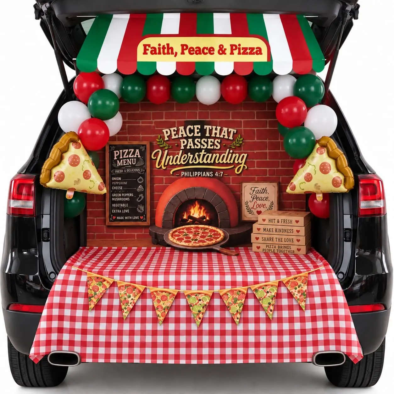 Cinrobiye Halloween Trunk or Treat Car Decorations Kit for Suv,Scary Dead Tree Entryway Archway Car Banner,Garage Door Border Frame Haunted House Outdoor Supplies Decor with Balloons (Pizza)