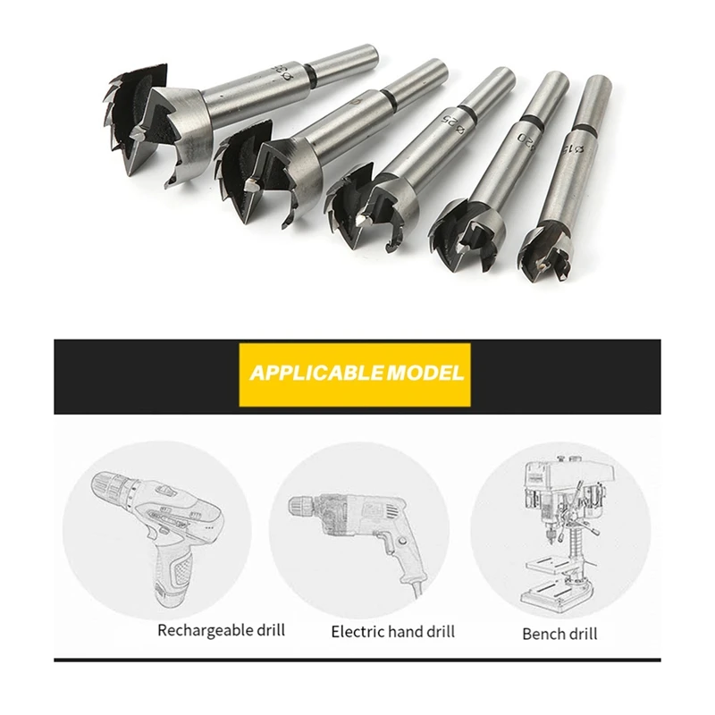 5PCS 15-35Mm Forstner Woodworking Tools Hole Saw Hinge Boring Drill Bits Round Shank Steel Cutter For Wood Plastic