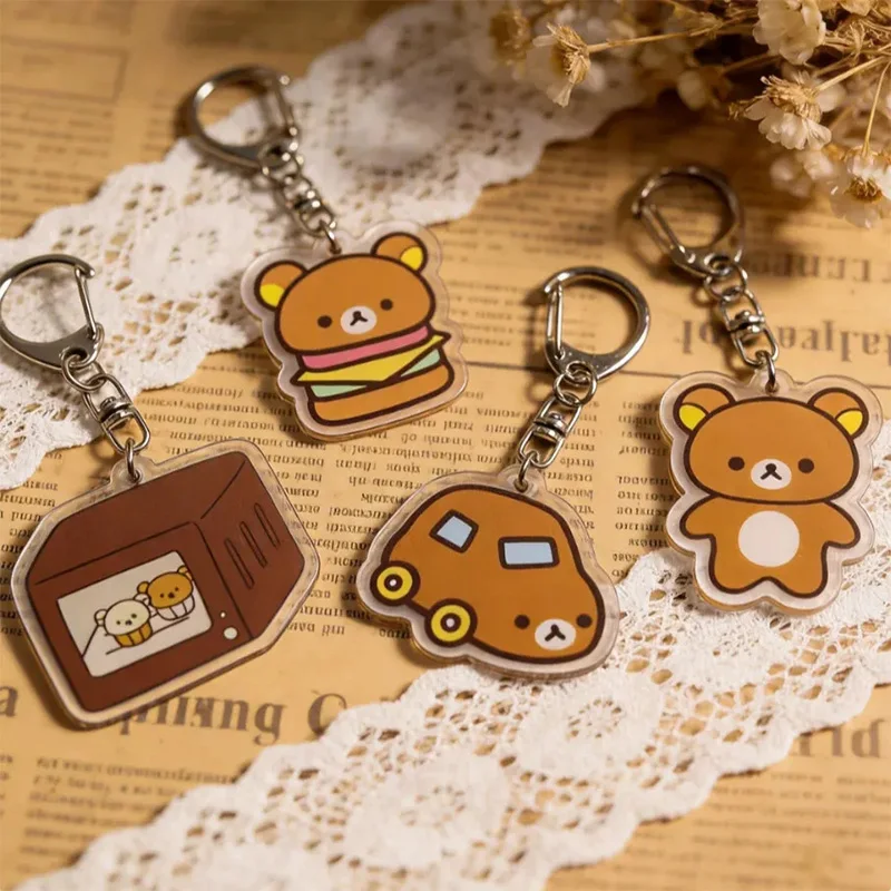 

Брелок из серии Rilakkuma: милый ретро-медведь, акриловый брелок, украшение для школьного рюкзака, подарок для девочек на праздник или фестиваль
