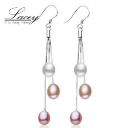 Real Freshwater pearl earrings for women,natural long pearl earrings jewelry 925 sterling silver tassel earrings