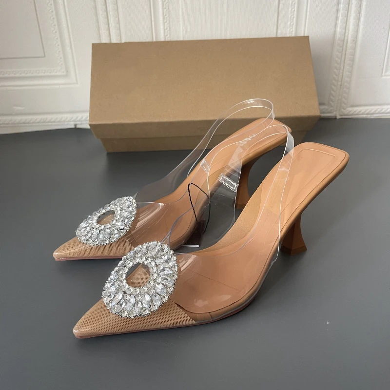 

New Rhinestone Stiletto Transparent Crystal High Heel Sandals Women Summer Fashion Shoes