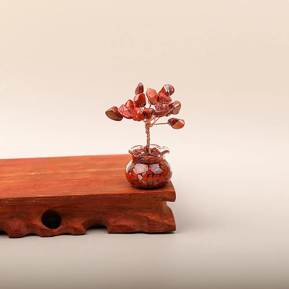 Mini Money Tree Figurine Wire Tree Decoration Handmade Faux Money Tree Figurine Natural Stone Wealth Statue Feng Shui for Home