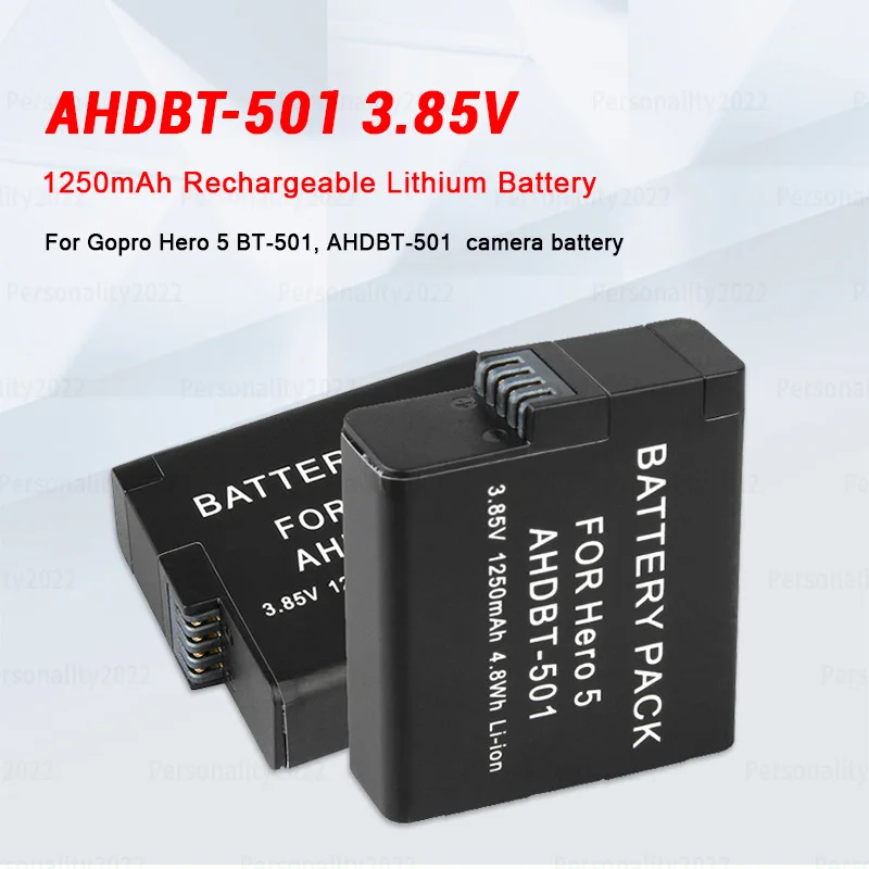 

For GoPro Hero5/6/7 AHDBT-501 Digital Camera Battery AHBBT 501 CAMERAS Cell 3.85V Rechargeable Lithium Batteries 1250mAh