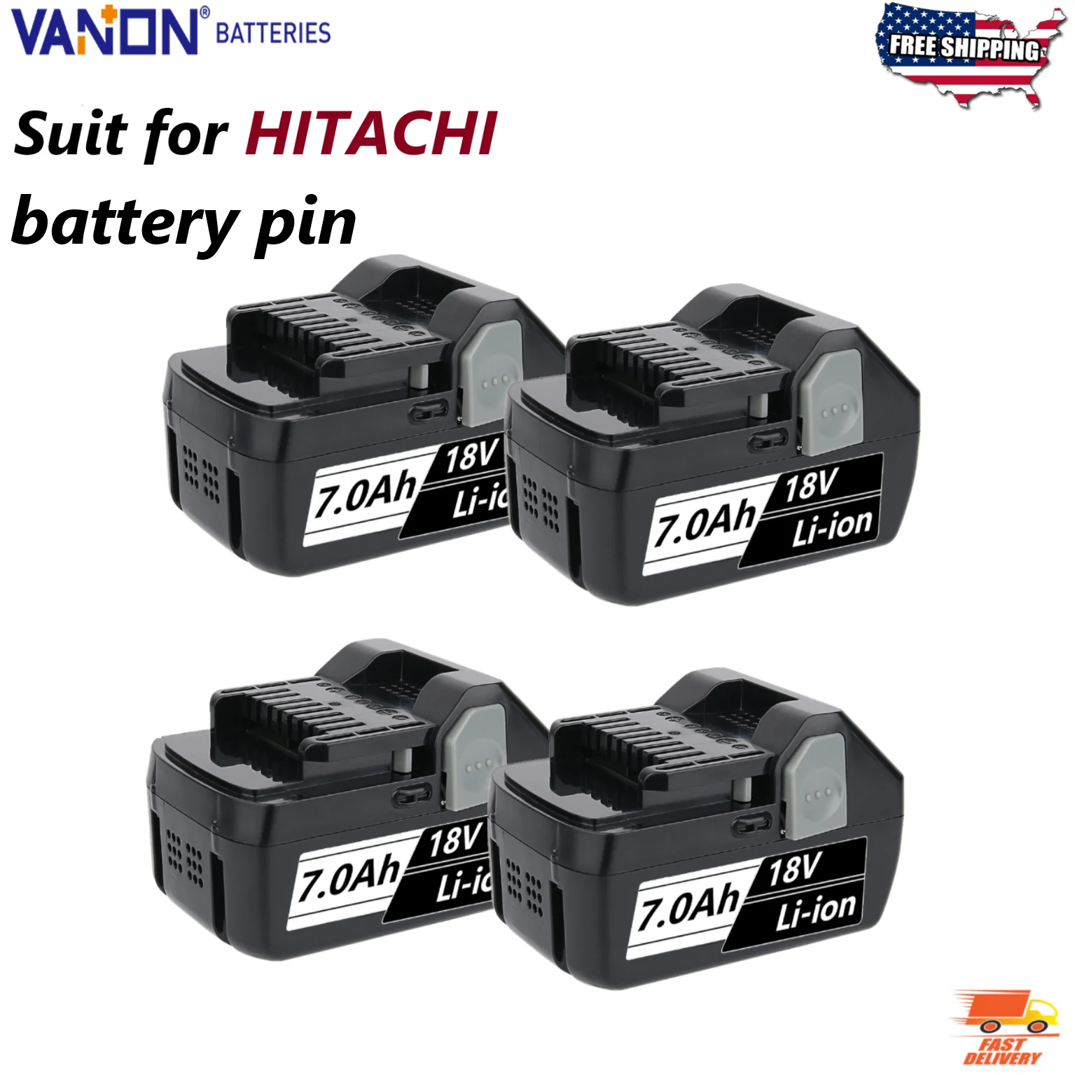 VANON 4× 7.0Ah 18V Battery BSL1830 for Hitachi Cordless Tools BSL36A18 BSL1815 BSL1840 BSL1860 Battery pin