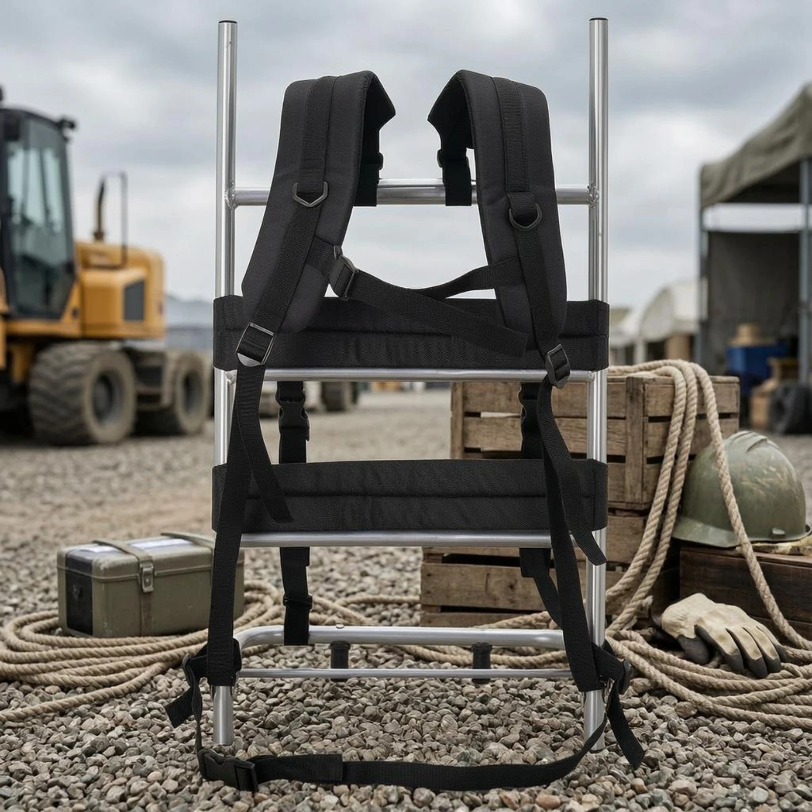 

Heavy Duty Backpack-style Carrying Frame with Padded Shoulder Straps Aluminum Alloy Welded Frame for Outdoor Camping